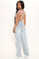 Loose And Easy High Waist Ripped Straight Leg Jeans - Light Blue Wash Ins Street