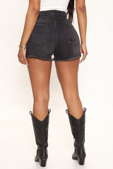Doin' It Right Distressed Non Stretch Denim Shorts - Black Ins Street