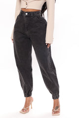 Out And About Non Stretch Denim Joggers - Black Ins Street