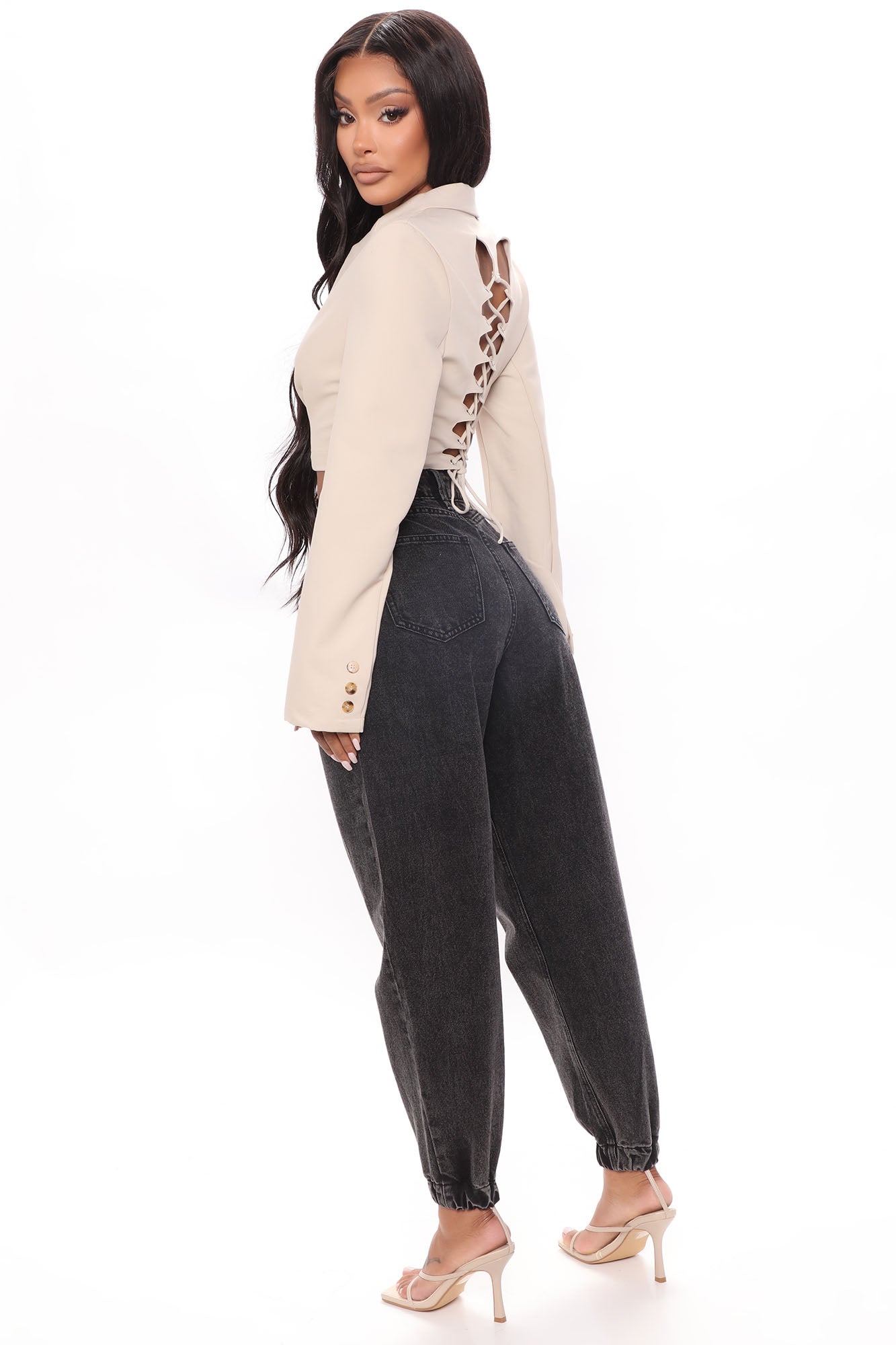 Out And About Non Stretch Denim Joggers - Black Ins Street