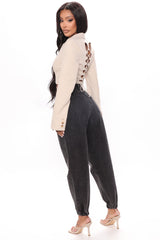 Out And About Non Stretch Denim Joggers - Black Ins Street