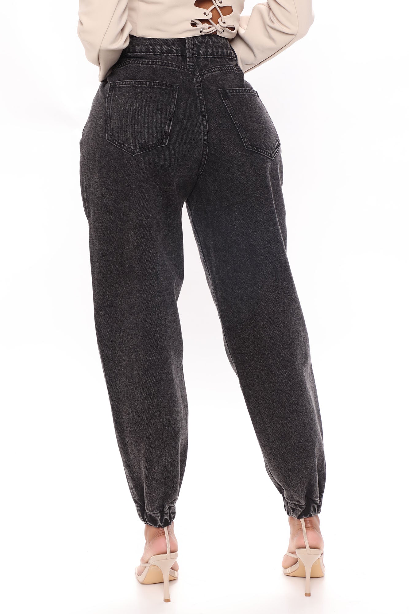 Out And About Non Stretch Denim Joggers - Black Ins Street