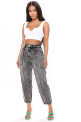 Know Me Slim Balloon Jeans - Acid Wash Black Ins Street