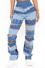 Time After Time Patchwork Bootcut Jeans - Blue/combo Ins Street