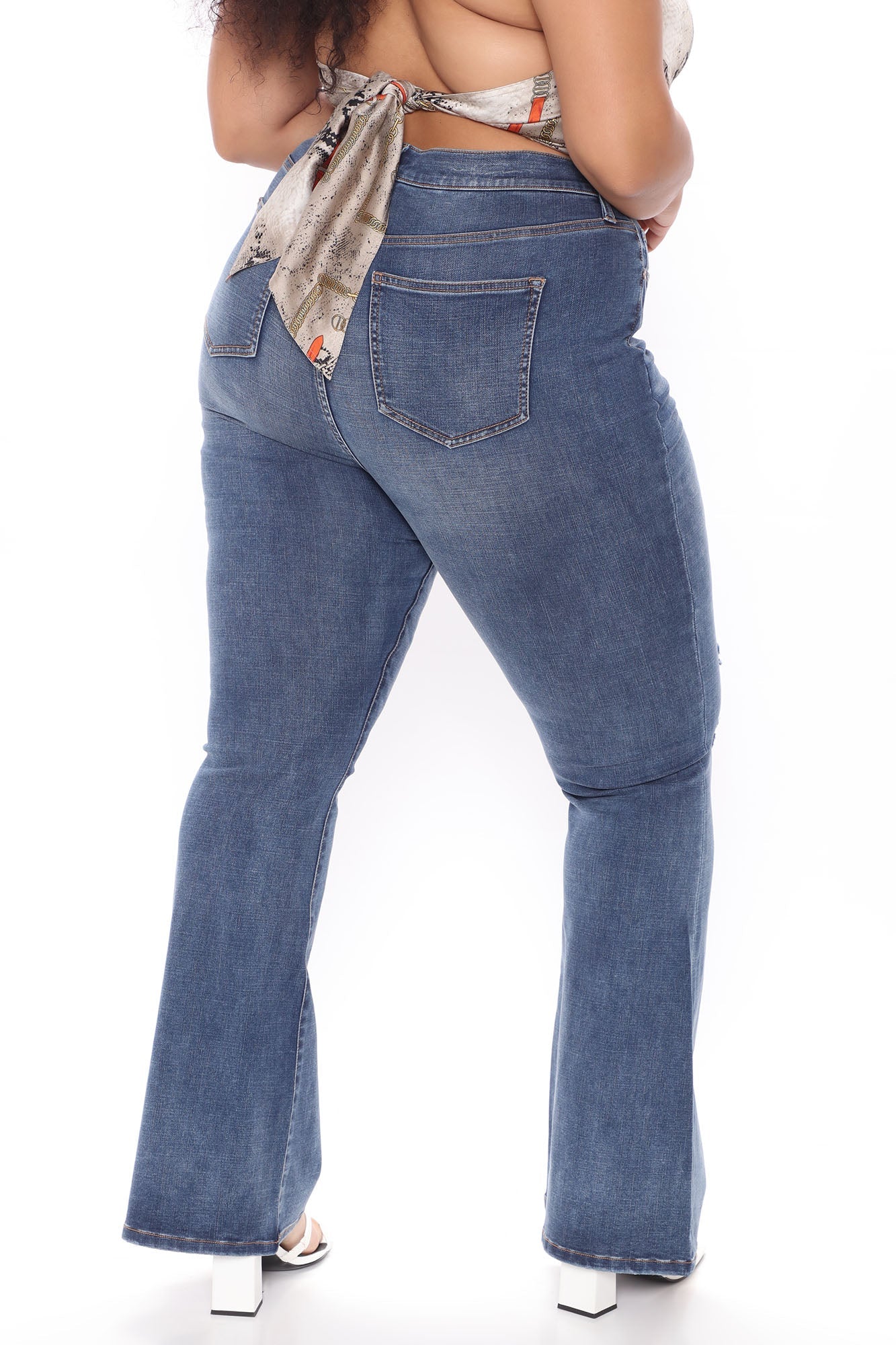 Do Yourself A Favor Ripped Flare Jeans - Medium Blue Wash Ins Street