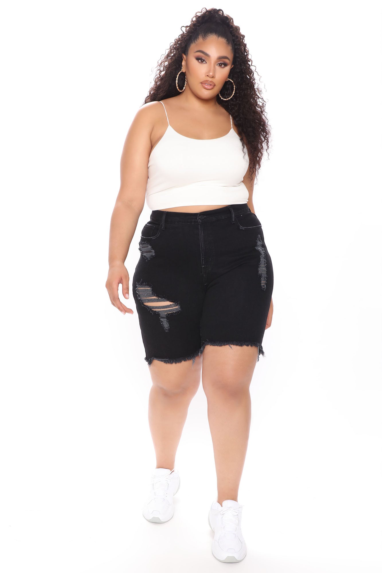 Don't Wait Up Distressed Denim Bermudas - Black Ins Street