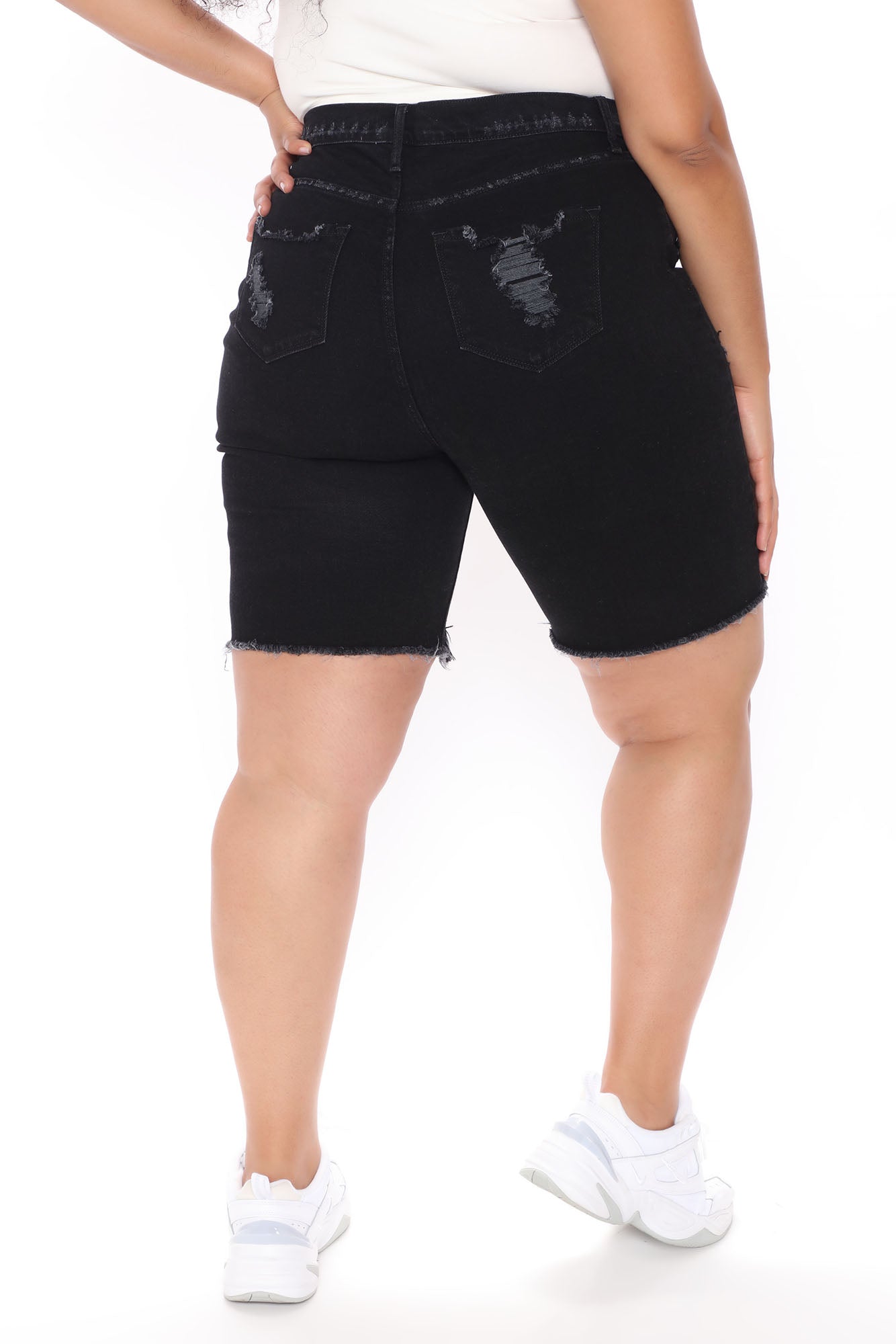 Don't Wait Up Distressed Denim Bermudas - Black Ins Street