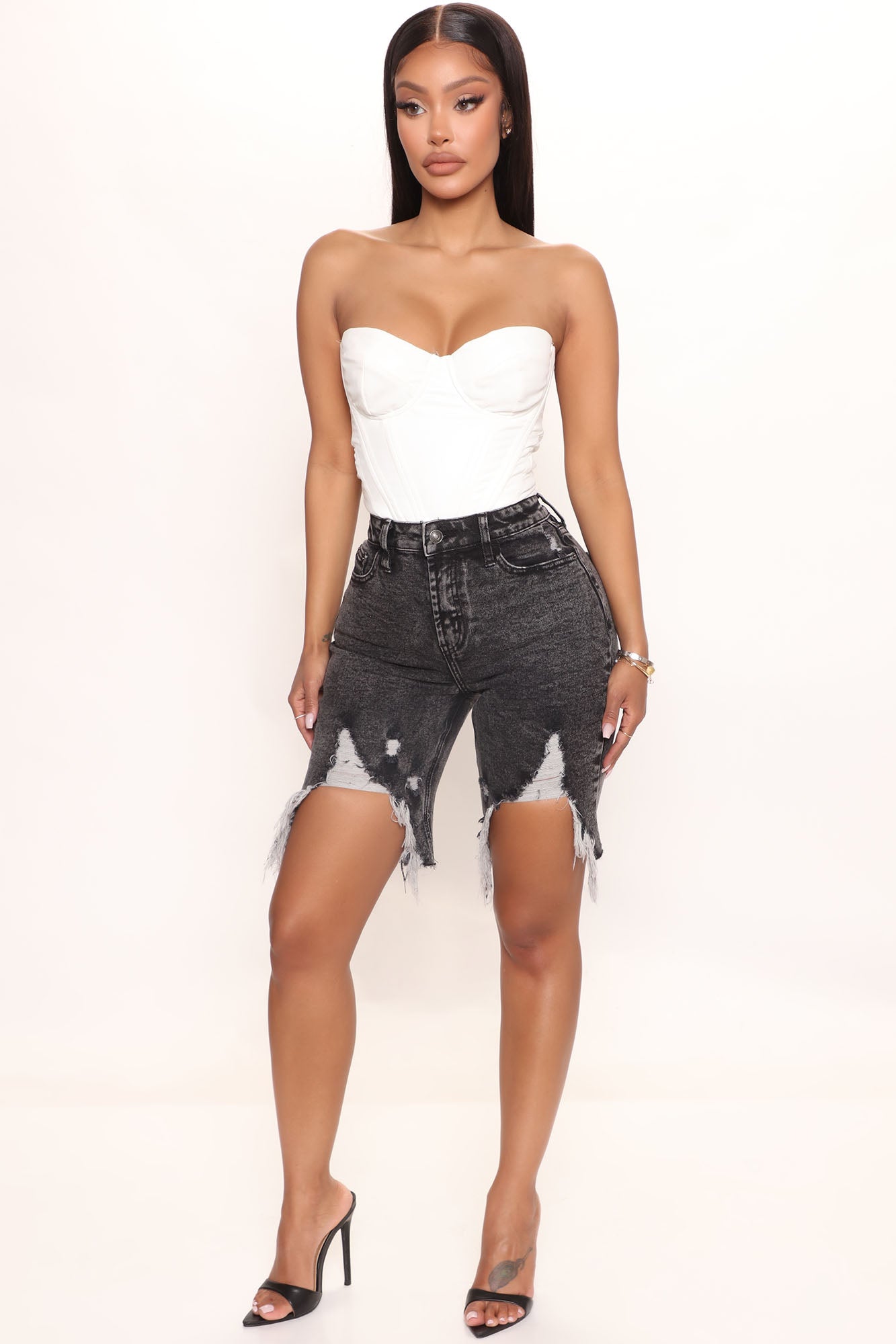Feel The Same Stretch Bermuda Shorts - Acid Wash Black Ins Street