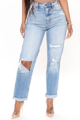 Classic Tapered Ripped Mom Jeans - Medium Blue Wash Ins Street