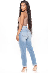 Classic Tapered Ripped Mom Jeans - Medium Blue Wash Ins Street