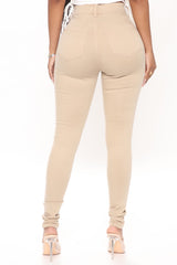 Classic High Waist Skinny Jeans - Khaki Ins Street