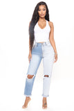 Double Vision Two Tone Mom Jeans - Blue/combo Ins Street