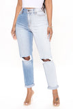 Double Vision Two Tone Mom Jeans - Blue/combo Ins Street