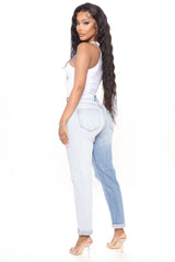Double Vision Two Tone Mom Jeans - Blue/combo Ins Street