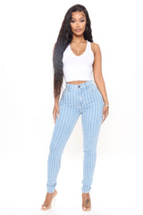 You've Crossed The Line Striped Skinny Jeans - Medium Blue Wash Ins Street