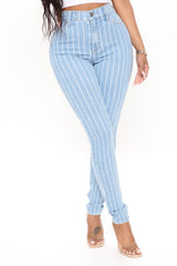 You've Crossed The Line Striped Skinny Jeans - Medium Blue Wash Ins Street