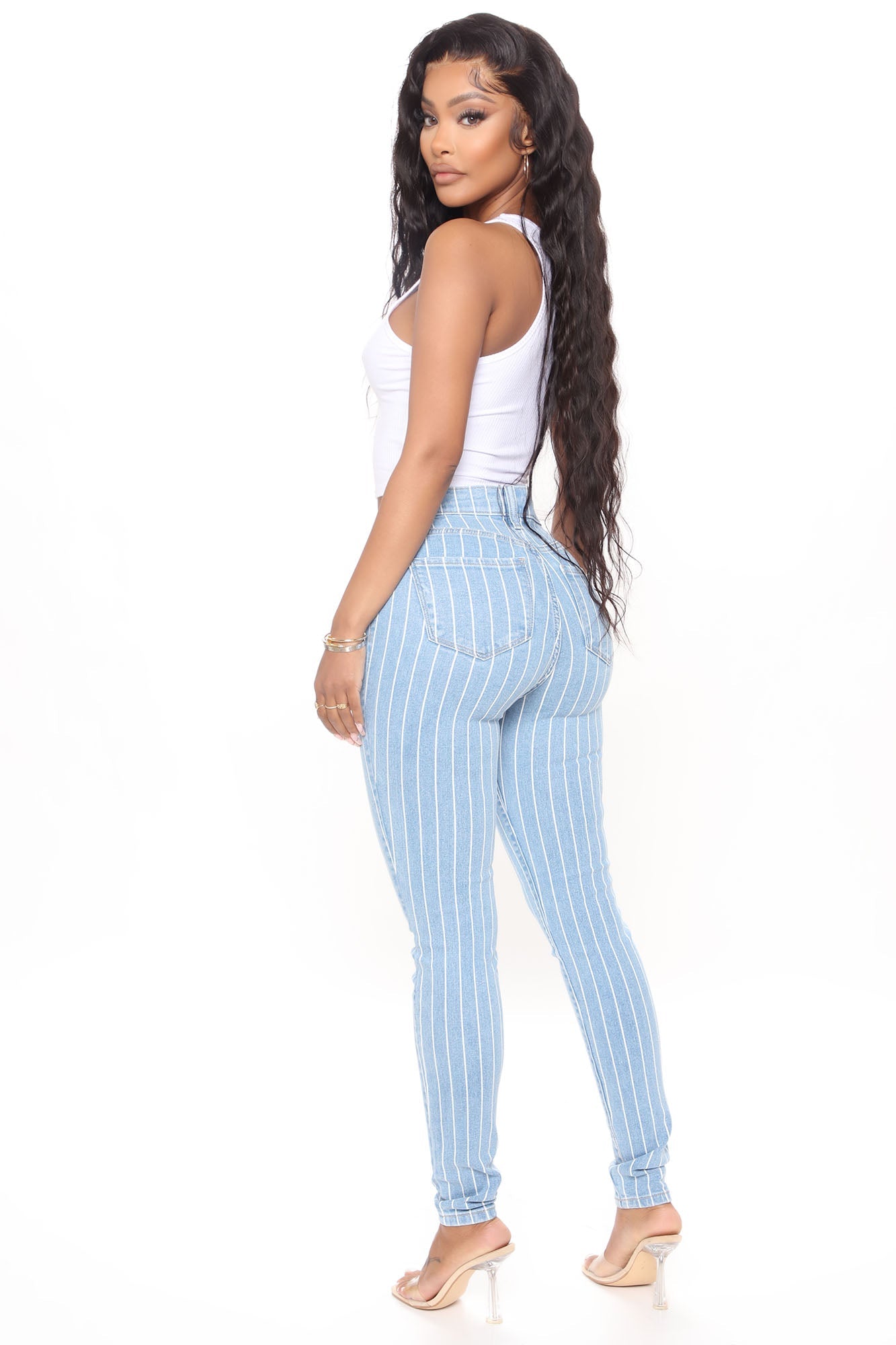 You've Crossed The Line Striped Skinny Jeans - Medium Blue Wash Ins Street
