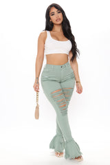 Fray What You Mean Flare Leg Jeans - Sage Ins Street