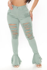 Fray What You Mean Flare Leg Jeans - Sage Ins Street
