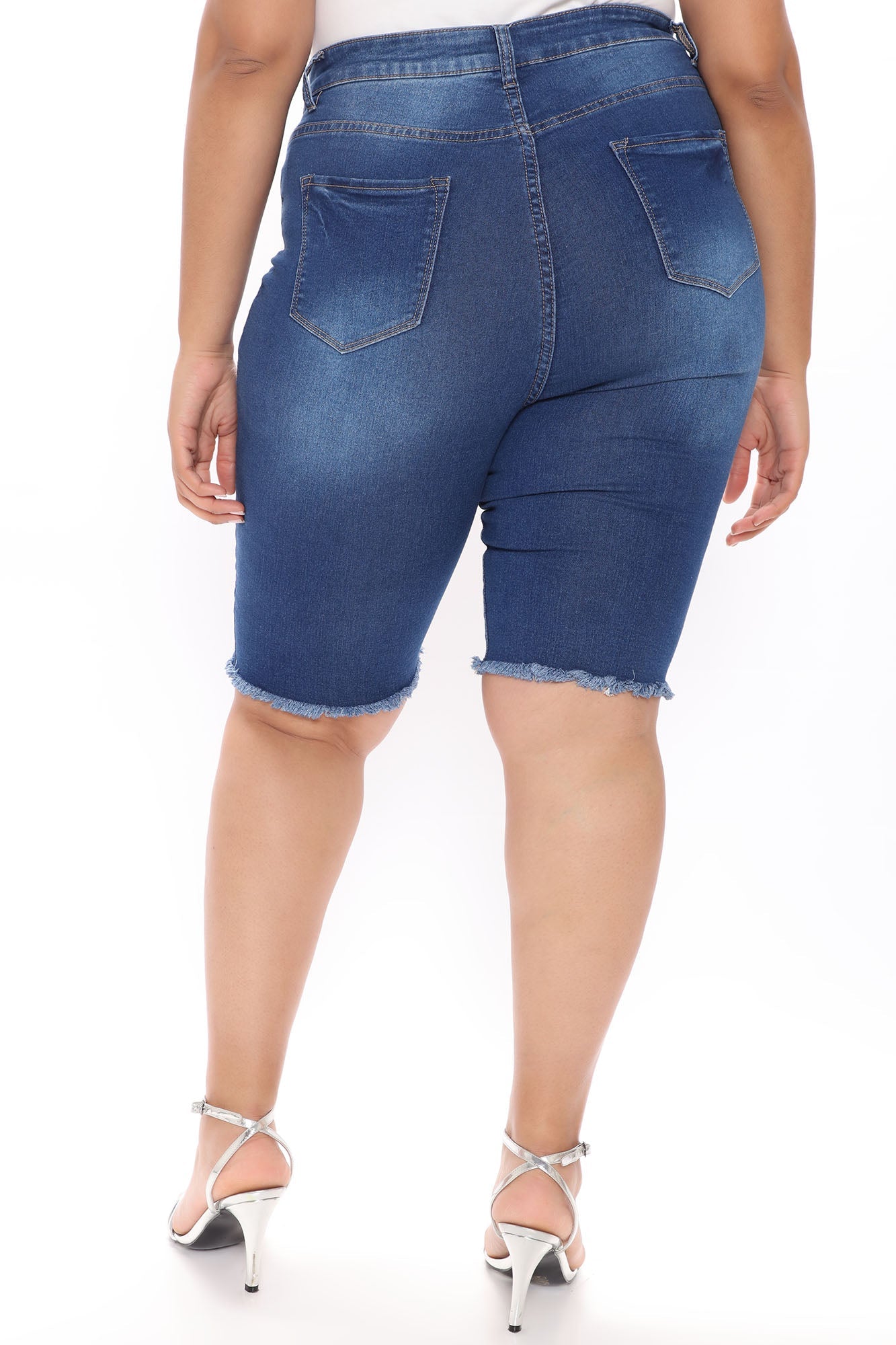 See Me Now Distressed Bermuda Shorts - Medium Blue Wash Ins Street