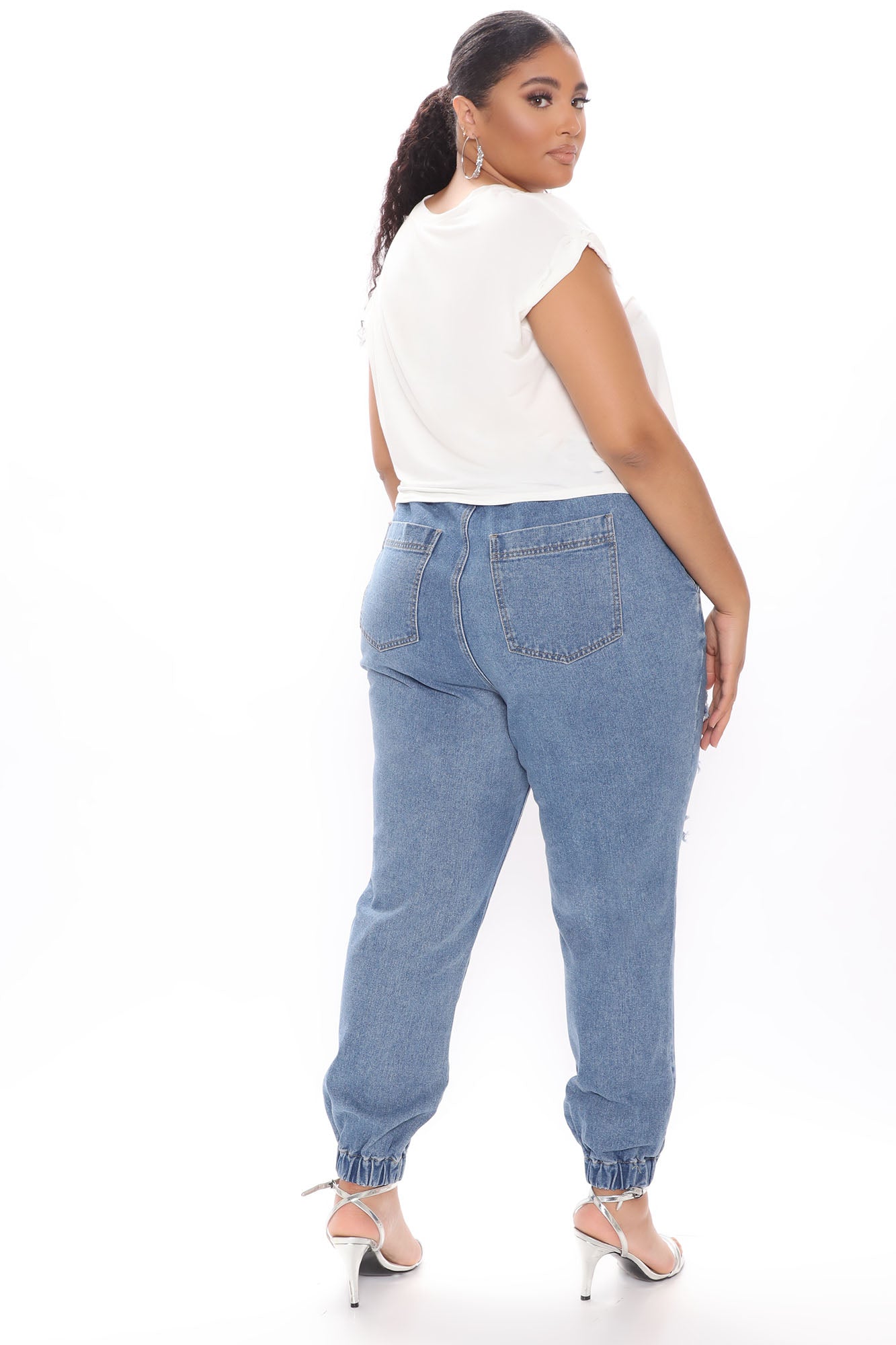 Take The Lead Ripped Denim Joggers - Medium Blue Wash Ins Street