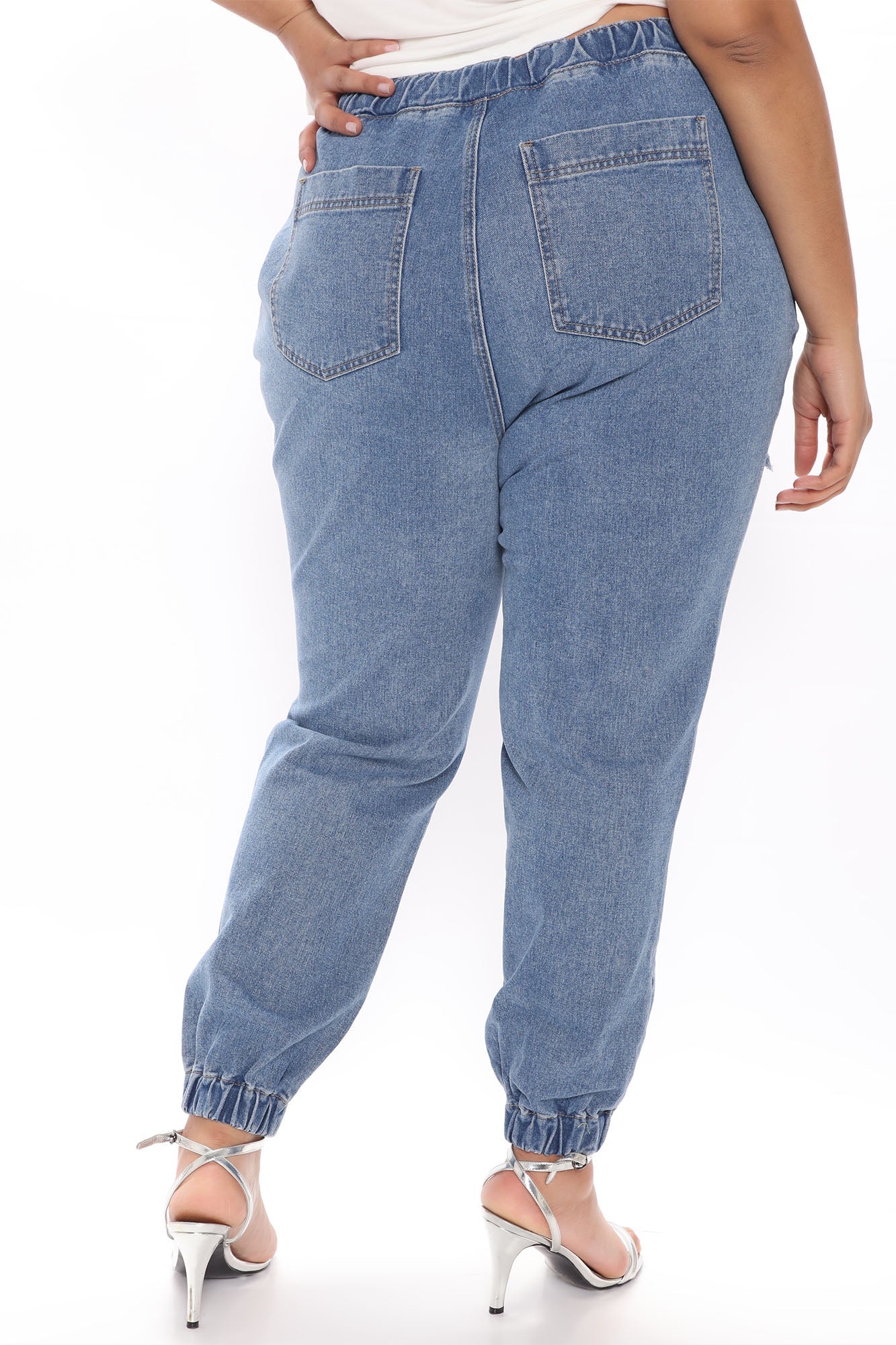 Take The Lead Ripped Denim Joggers - Medium Blue Wash Ins Street