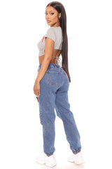 Rock With It Destroyed Denim Joggers - Medium Blue Wash Ins Street