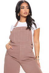 Hit The Road Relaxed Denim Overalls - Mocha Ins Street