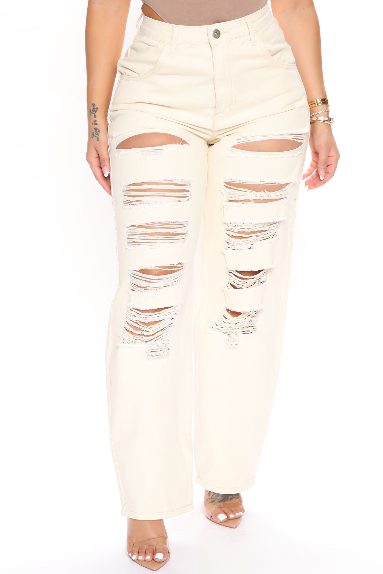Never Letting Go Distressed Boyfriend Jeans - Natural/Combo Ins Street