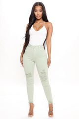 Feel My Vibe Ripped Skinny Jeans - Sage Ins Street