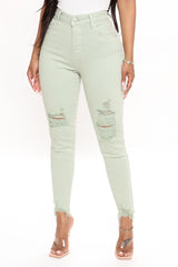 Feel My Vibe Ripped Skinny Jeans - Sage Ins Street