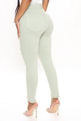 Feel My Vibe Ripped Skinny Jeans - Sage Ins Street