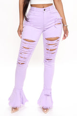 Fray What You Mean Flare Leg Jeans - Lavender Ins Street