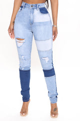 Magic Touch Stretch Patchwork Skinny Jeans - Medium Blue Wash Ins Street