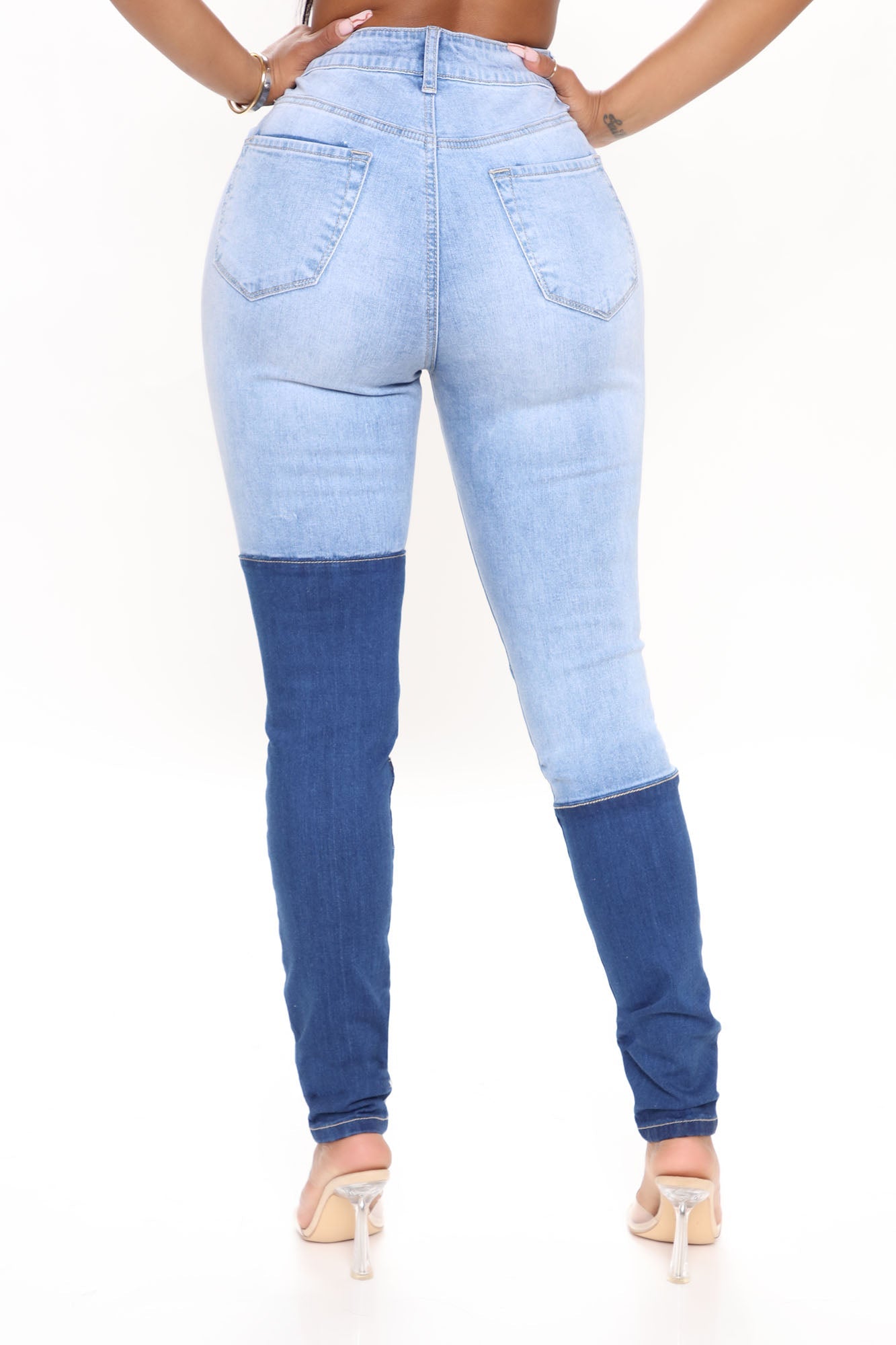 Magic Touch Stretch Patchwork Skinny Jeans - Medium Blue Wash – InsStreet