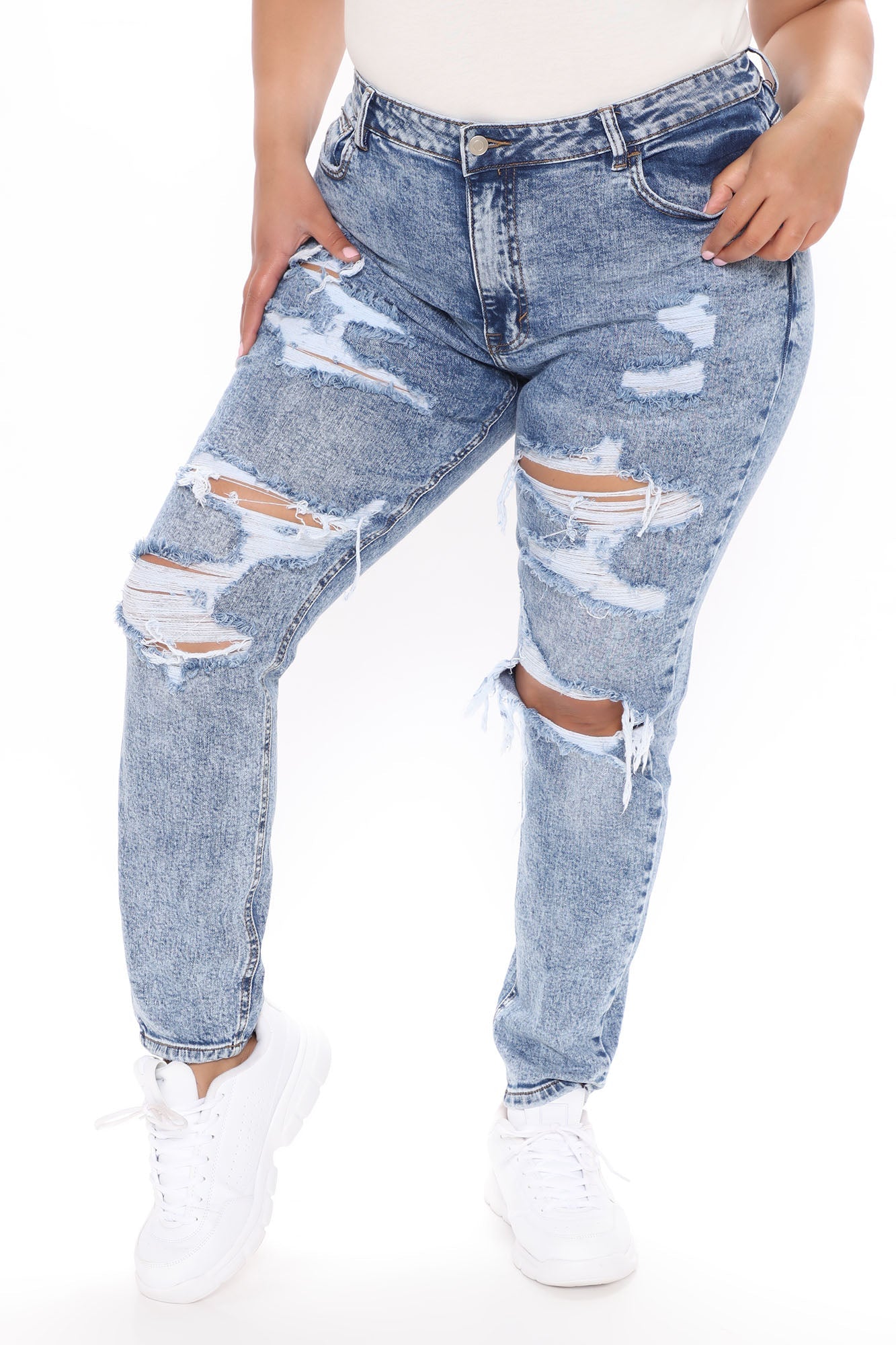 Cut 'Em Out Destroyed Skinny Jeans - Medium Blue Wash Ins Street