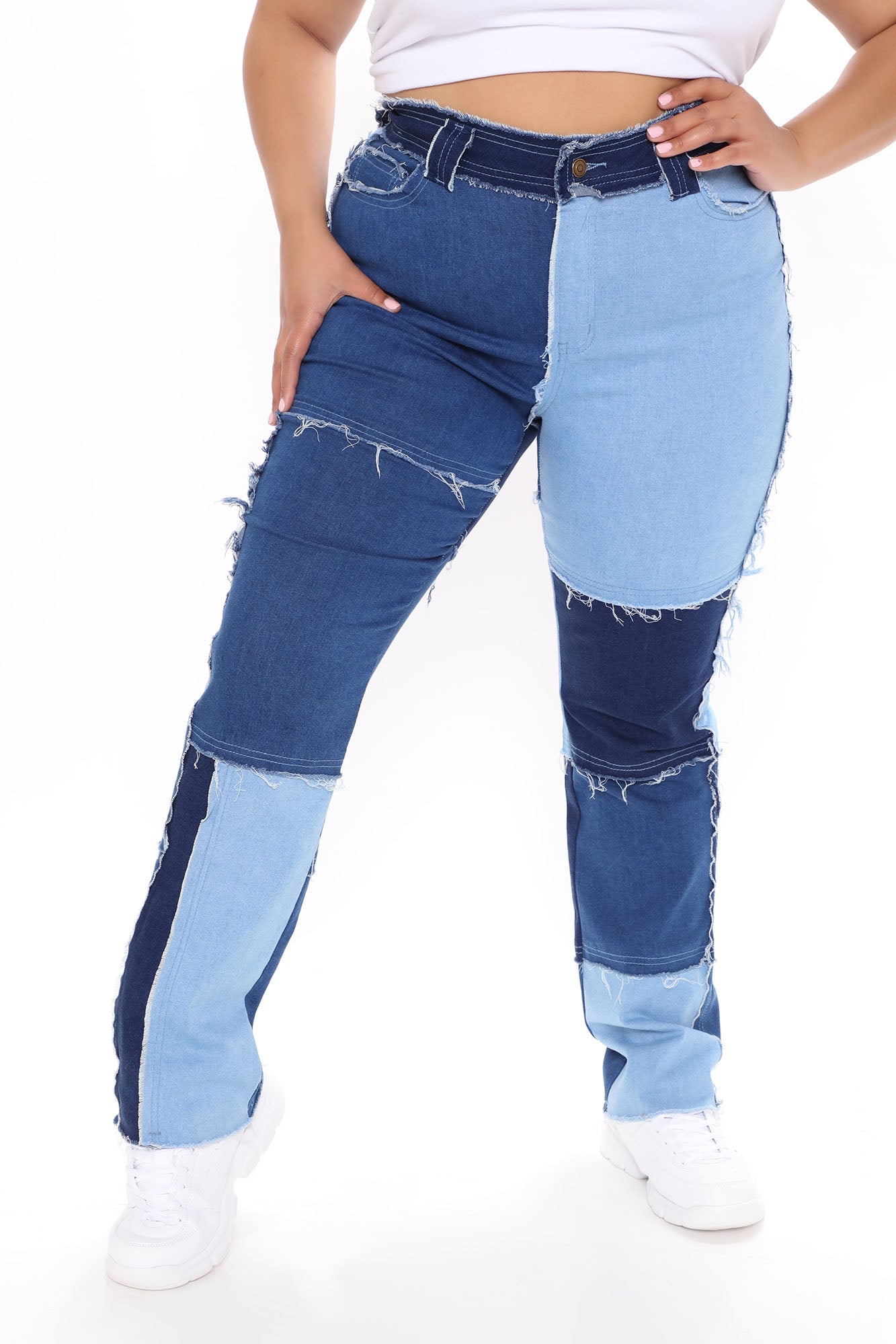 Piece Of Art Patchwork Straight Leg Jeans - Blue/combo Ins Street