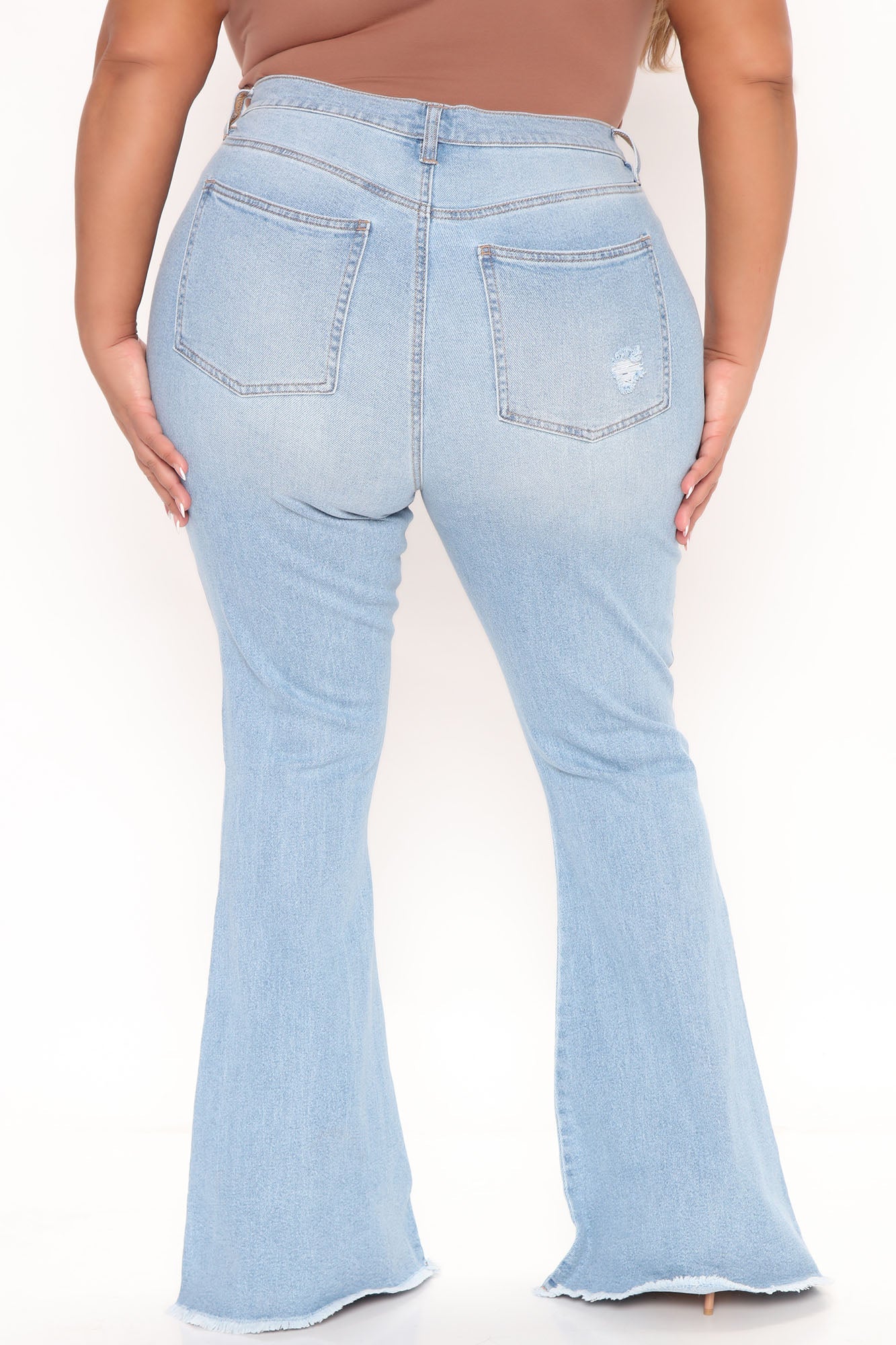 Perfect Day Ripped High Rise Flare Jeans - Light Blue Wash Ins Street