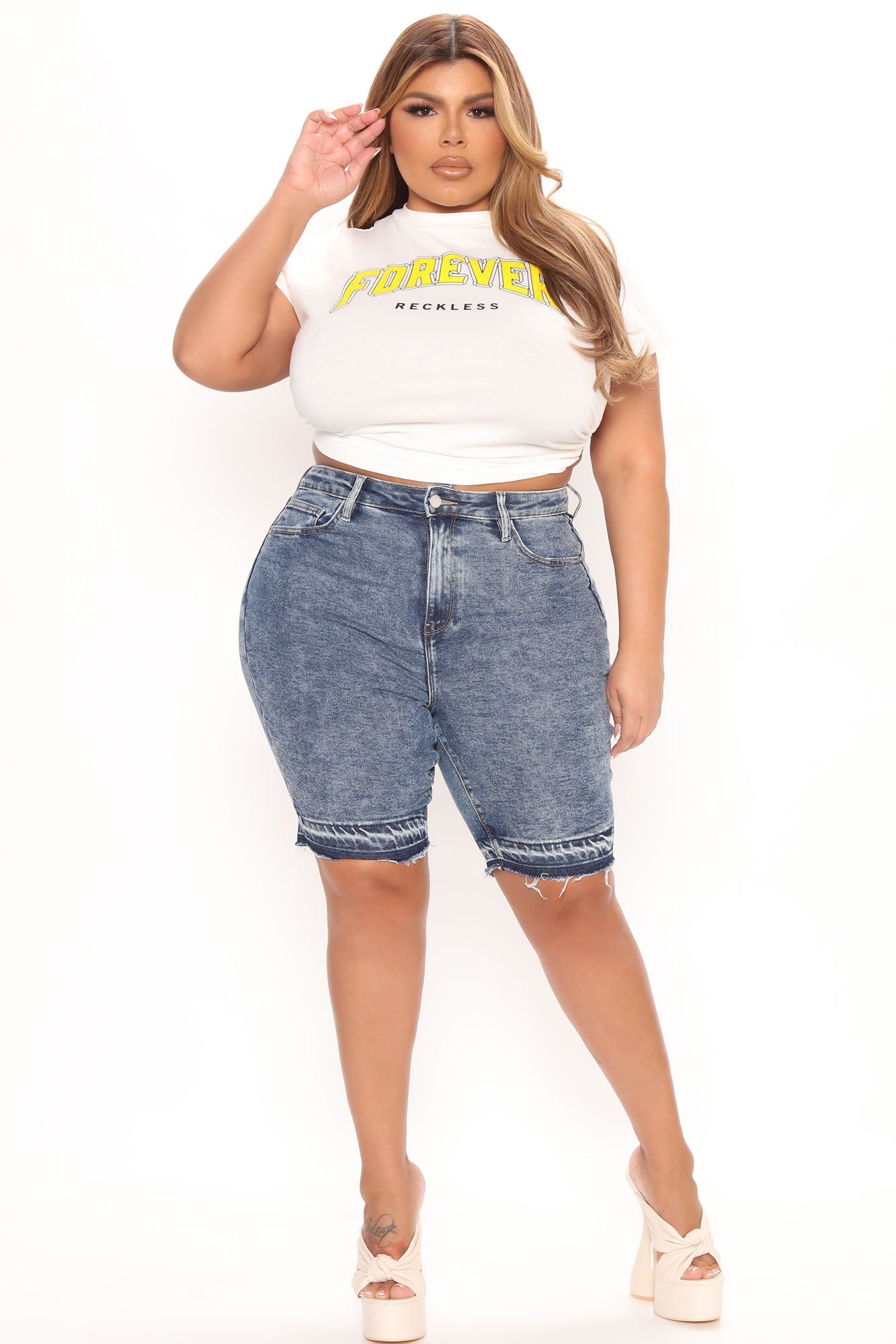 Make It Happen Denim Bermuda Shorts - Acid Wash Blue Ins Street