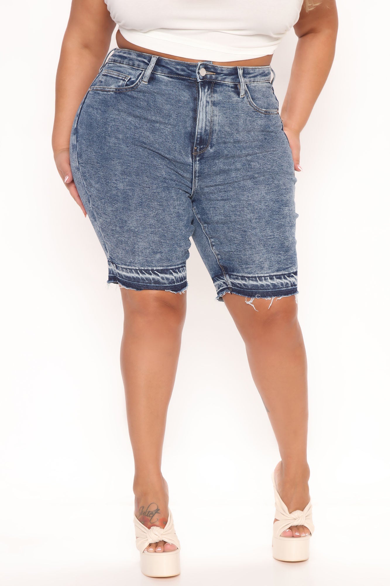 Make It Happen Denim Bermuda Shorts - Acid Wash Blue Ins Street