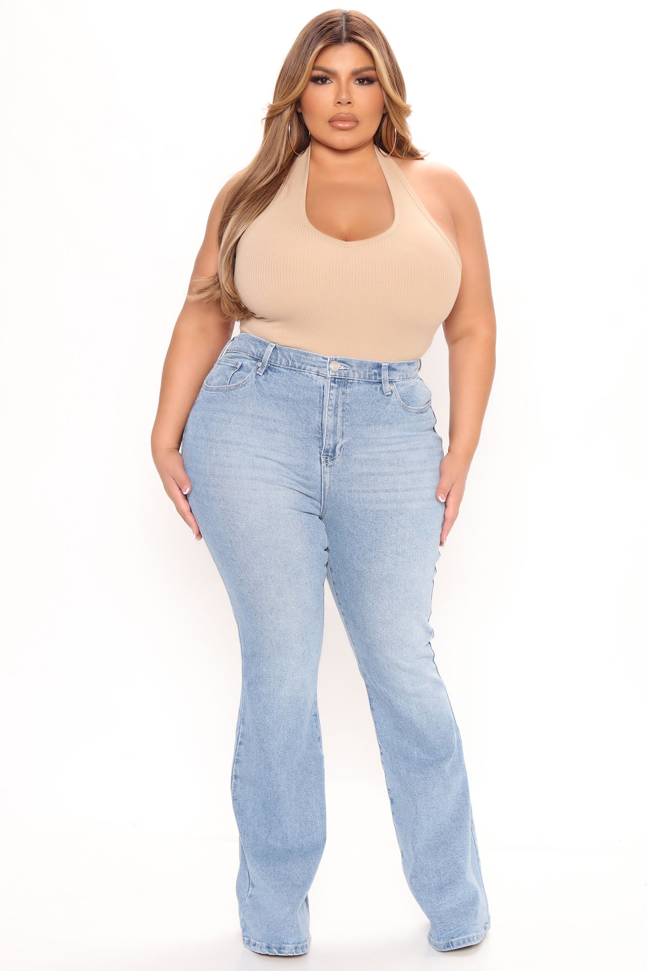Natasha High Rise Flare Jeans - Medium Blue Wash Ins Street