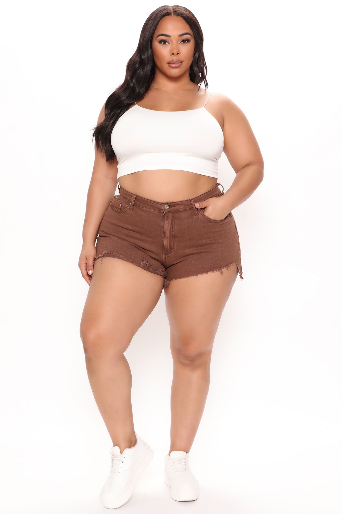 Vacay High Waist Cut Off Denim Shorts - Brown Ins Street