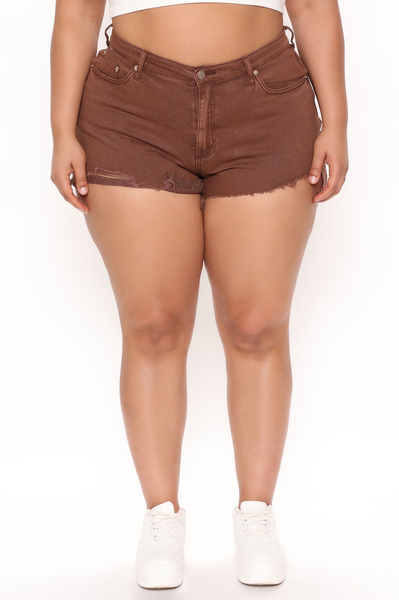 Vacay High Waist Cut Off Denim Shorts - Brown Ins Street