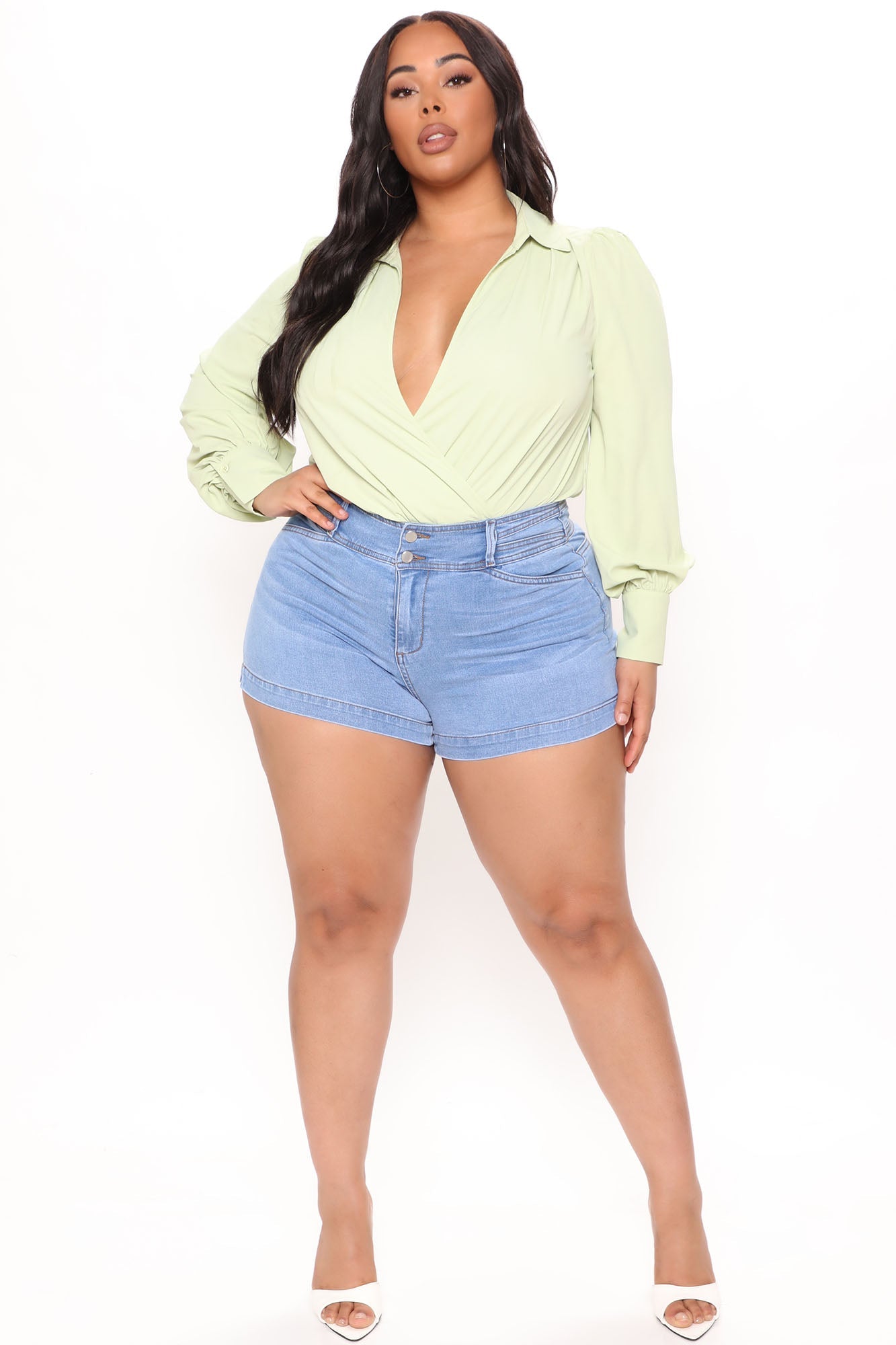 Not That Innocent Denim Trouser Shorts - Light Blue Wash Ins Street