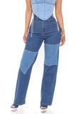 Patching Things Up Straight Leg Jeans - Medium Blue Wash Ins Street