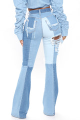 Two Timing High Rise Distressed Flare Jeans - Medium Blue Wash Ins Street