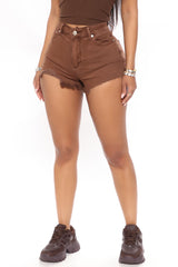 Vacay High Waist Cut Off Denim Shorts - Brown Ins Street