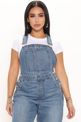 Loose Fit Recycled Denim Overalls - Medium Blue Wash Ins Street