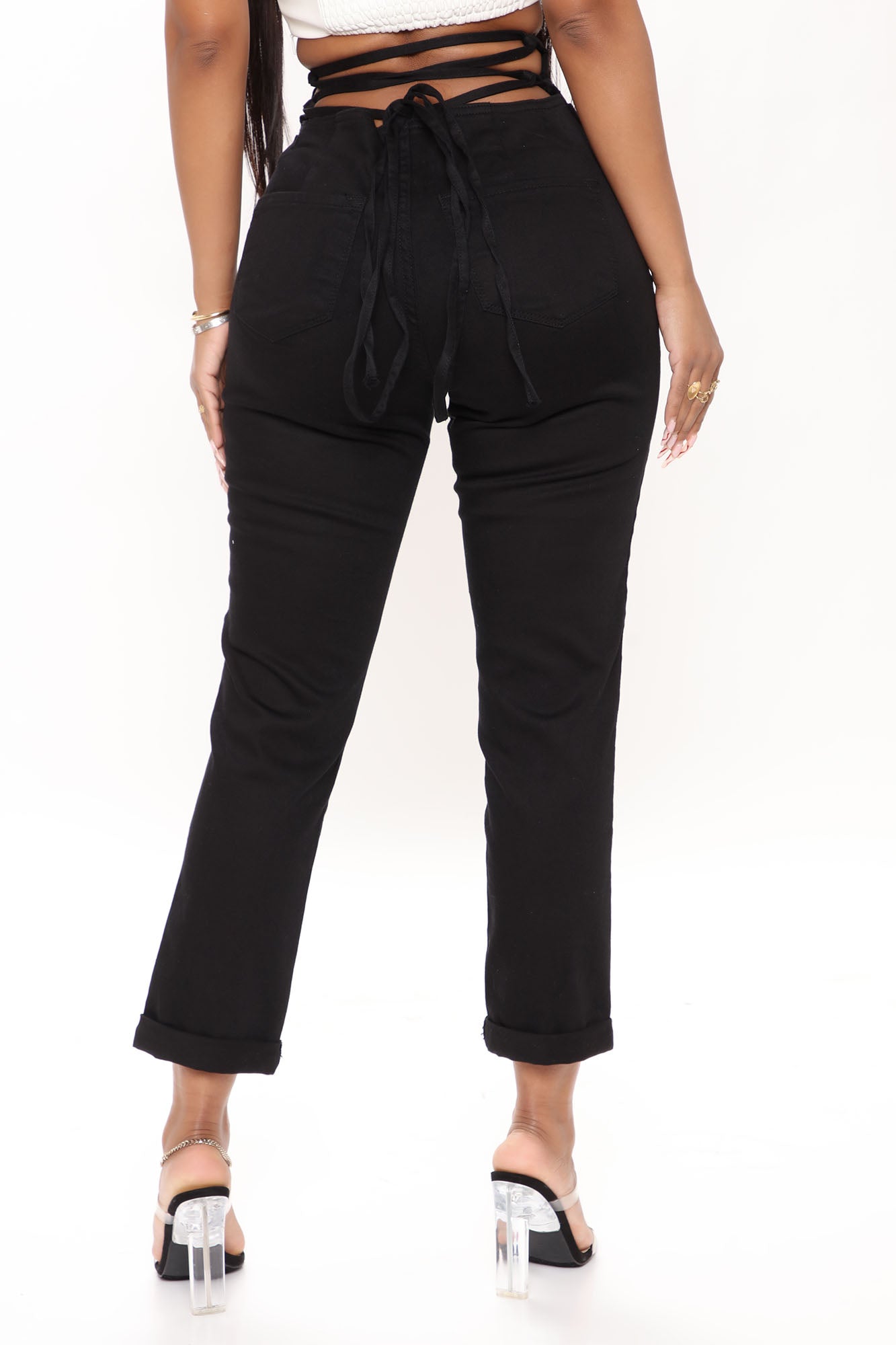 Tie 'Em Up Boyfriend Jeans - Black Ins Street