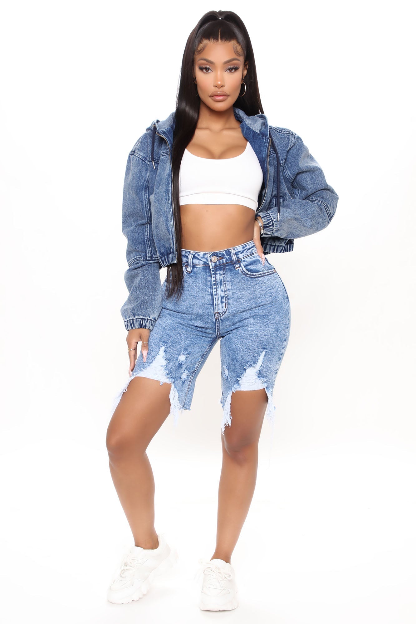 Meet You There Denim Bermudas - Medium Blue Wash Ins Street